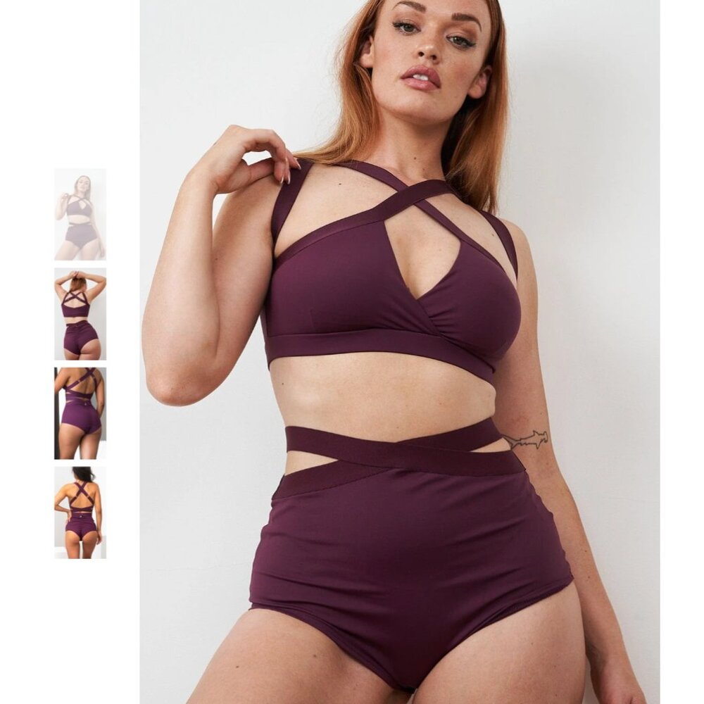 Lunalae Tara Strappy Scrunch High Waist Bottoms in Mulberry